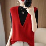 Wool Blending 2026 Autumn And Winter 5 Women's New Short Loose Big V-Neck Solid Color Jacket Outside The Knitting Vest