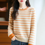 100% Pure Wool 2026 Autumn And Winter New Women's Loose Round-Collar Collar Short Top Bottom Knitted Sweater