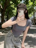 Short-Sleeved Women's Summer 2026 New Thin Slim Short Square Collar Blouse Hot Girl T-Shirt