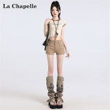 Qaqi-Colored Denim Shorts Women 2025 Summer Trend With New Brown High-Waisted Hot Trousers