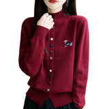 Wool Blended 2026 Autumn And Winter New Women's Loose Collar Buckle Embroidered Coat Sweater