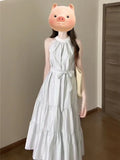 Seaside Holiday Wind Hanging Neck Sling Dress Women Summer High-Grade Temperament A-Shaped Skirt