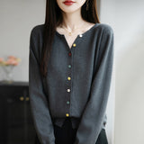 Wool Blending 2026 Autumn And Winter New Women's Loose Round Collar Buckle Solid Color Wear Bottom Knitting Jacket