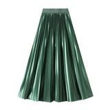 Korean Version Of The Thin Spring New Bright Face Luster High Waist 100 Folds A Word Showing Skinny Dress Half-Dress Skirt 6623