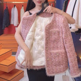 Pink Small Fragrant Wind Thick Coat Women Cotton Autumn And Winter 2026 New Famous Lady Delicate Lady Coarse Cotton Coat