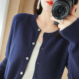 Soft Glutinous Wool Blended 2026 Autumn And Winter Women's New Sweater Buckle Loose Round-Neck Short Knitted Open Shirt Jacket