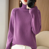 Wool Blended 2026 Autumn And Winter New Short Lady Korean Version Of High-Necked Loose Solid Color Knitted Bottom Sweater