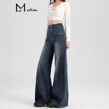Vintage High-Waisted Denim Horn Trousers Women's Elastic Pants Pear Shape Body Does Not Stick To The Leg Hanging Loose Broad Leg Micro-Speaker