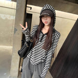 Small Design Sweet Hottie Striped Hooded Long-Sleeved T-Shirt Girl Autumn Classic Repair Bottom Shirt Top