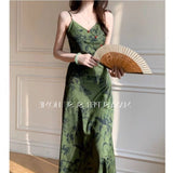 Summer New Chinese Ink Green High-Rise Sleeveless Sleeveless Sleeveless Skirt Woman With Thin Waist And Thin Dress Woman