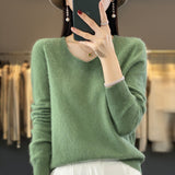 First-Line Ready-Sheed Seamless 100% Pure Wool 2026 Autumn And Winter New Short V-Neck Knitted Bottom Sweater