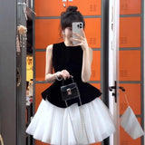 [Original Quality + Zipper] Beautiful Sleeveless Net Linve Ponve Dress Woman 2025 Summer Waist Princess Dress