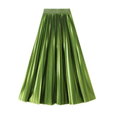 Korean Version Of The Thin Spring New Bright Face Luster High Waist 100 Folds A Word Showing Skinny Dress Half-Dress Skirt 6623