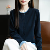 Wool Blended 2026 Autumn And Winter New Women Loose Color Collar Buckle Two Bottoms Outside Wearing Knitwear Coat