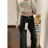 Blue-Gray Micro-Horn Jeans Women 2025 Autumn And Winter New High-Rise Thin Small Trumpet Trousers