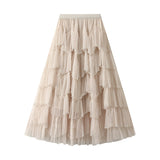 Heavy Industry Nail Pearl Cake Dress Net Yarn Half-Dress Fairy Dress High Waist Dress 1220