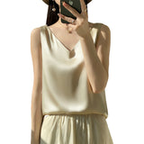 Silk Satin Sling 2026 Spring And Summer Women's New Body-Repair V-Neck Short Shoulder Broadband With Sling Vest