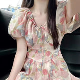 Summer New Clothes Women's Dopamine Tea Break French Orange Tersley Wearing Temperament Pink Short-Sleeved Dress Dress Women