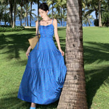 Broken Flowers Blue Hanging Dress Women's Summer Pure Lust Wind High Backs Thin Hottie Dress Seaside Photo Clothes