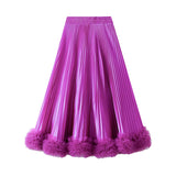 Temperament 100-Fold Petal Skirt Woman 2025 New High-End Sense A-Word Half-Body Skirt Wood Half Skirt 0661