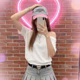 2026 Summer New Design Sense Loose Elastic Shoulder Small Blouse Women Short-Sleeved T-Shirts Are Thin