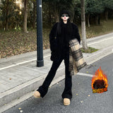 Black Granter Micro-Horn Jeans Women 2025 Autumn And Winter New Small Plus Thick High-Waisted Horseshoe Pants
