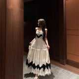 French Heavy Industry Lace Splicing Big Swing Dress Women Black And White Bump Color Waist Thin Hanging Dress Dress Dress Dress