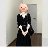 French High-Grade Black Polo Shirt Dress Dress Woman 2025 New Autumn Wearing Two Long Skirts