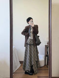 Autumn And Winter Three-Piece Suit Suit Jacket Girl Small Man Top + Tuxedo Lattice Skirt + Set Long-Sleeved T-Shirt