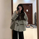 Grey Collar Horn Buckle Buckle Woman 2025 New Hair Coat Small Hepburn Style Temperament Korean