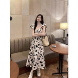 Hepburnian Small Flying Sleeve Dress Long Super Fairy Slimming High-Waisted Small Sweet Floral French Dress