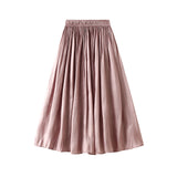 New High-Rise Thin Large Pendulum Pure Color In The Wind Small Fresh Folds Long Skirt Woman 2008