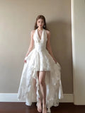 French Sweet Holiday Wind Hanging Neck Dress Spring And Summer New Temperament Super Fairy Irregular Tail Seaside Holiday Dress