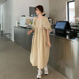 Large-Size Skirt College Style Bubble-Sleeved Dress Bow Female Students In The Long Small A-Shaped Skirt