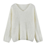 Soft Soft Glutinous Sweater Women's Autumn And Winter White Languid Wind High Sense V-Neck Knitted Shirt Loose Long-Sleeved Top