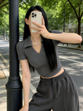 Summer Slim Slimy Fashion With Hottie Short-Sleeved T-Shirt 2026 New Polo Collar Short Blouse
