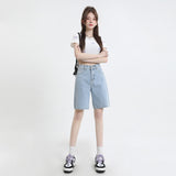 Vintage High-Waisted Denim Shorts Women Summer Small Loose Thin Trousers A Word Straight Five-Point Pants