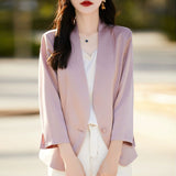 Silk Satin Small Suit Women's Summer Thin Solid Seven-Sleeve Tops Fashion Casual Outside With A Suit Of Clothes
