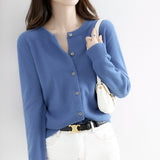 Wool Blended 2026 Autumn And Winter Women's New Pure Color Buckle Loose Collar Short Knitted Sweater Outside