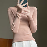 Fine-Woven Wool 2026 Autumn And Winter Women's New Short Korean Version Pile High-Necked Solid Color Knitted Shirt