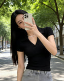 Pure Polo Shirt Women's Summer New Thin Short T-Shirt Design V Collar Repair Elastic Short Sleeve Top Ins