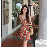 Summer Small Beautiful Gentle Style Sexy Thin Dress French Retro Roses Hanging Dress Dress Woman