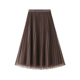 Two Sides Wearing Gold Velvet 100 Fold Skirt Autumn And Winter Girl Long High-Rise Thin Nails Net Yarn Half Body Skirt 2899