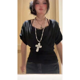 Pure Hottie V-Neck T-Shirt With Short-Sleeved Top Woman Summer Lace Hanging Neck Sling Sexy Two-Piece