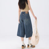 Vintage Broad-Legged Seven-Point Jeans Women's Autumn Thin 2025 New High-Waisted Slack Air Straight Trousers