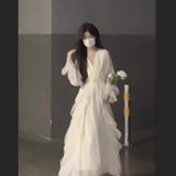 Gentle Wind White Moon Dress Fairy Super Fairy High-Sensing French Temperament Spring And Summer Pure White Long-Sleeved Skirt