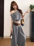 Korean Atmosphere Wears A Set Of Women's Summer Age-Deasy Embroidery Top High-Waisted Casual Pants Two Sets Of Tide