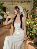 Gentle Style Suit Women's Summer Sweet Spicy Lace Sling Vest Super Fairy Long Dress White Dress Two-Piece
