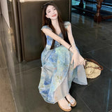 Seaside Holiday Style Print Small Flying Sleeve Sling Dress Women 2026 Summer New Waist Irregular Fairy Dress