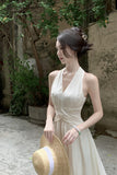 French V-Neck Hanging Neck Sleeveless Dress Female Summer Temperament To Show Skinny Dress Gentle Holiday Fairy Dress